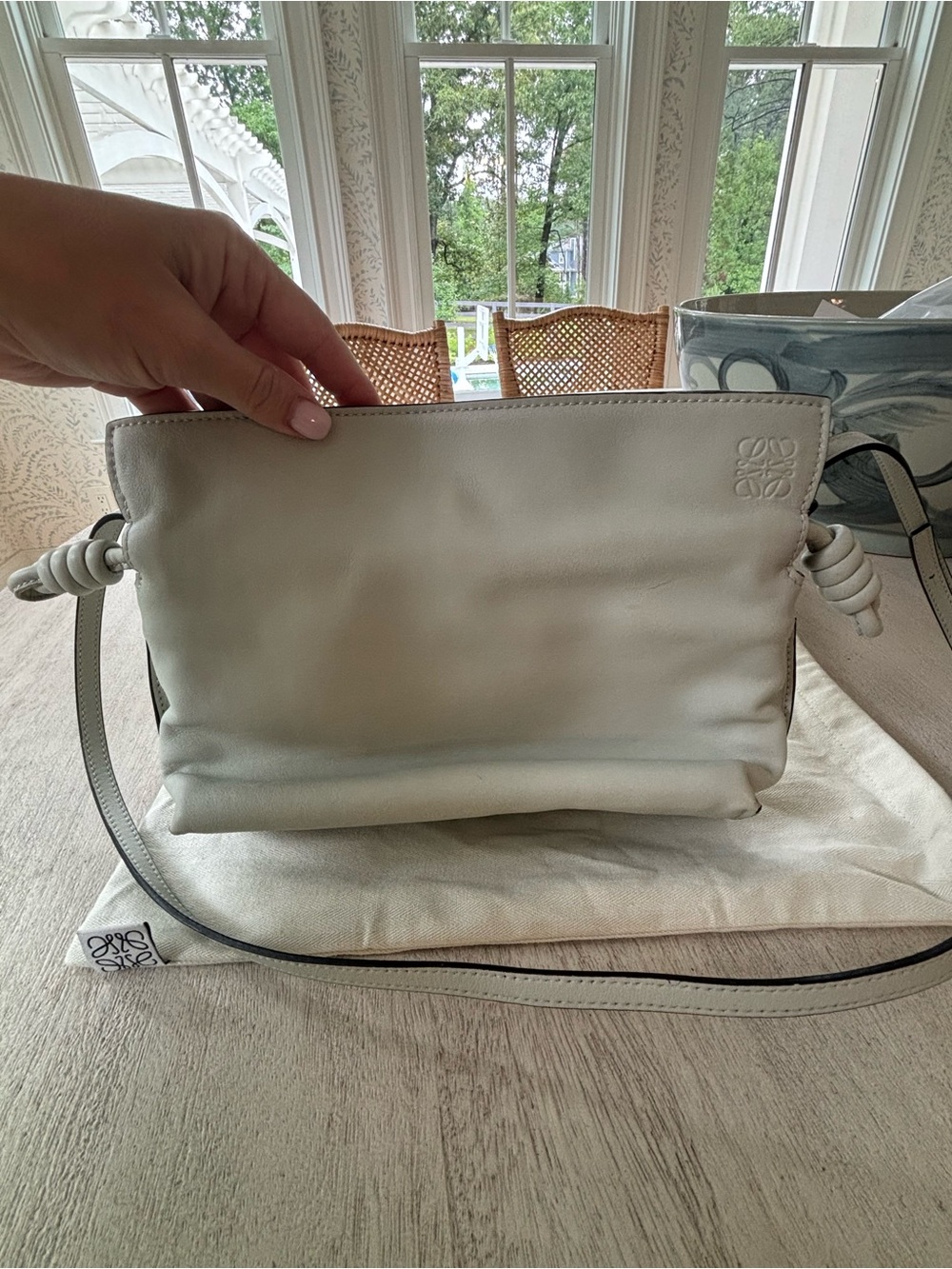 Loewe Mini Flamenco Light Celadon/grey/mint Leather Knot Clutch - Picture 10 of 10